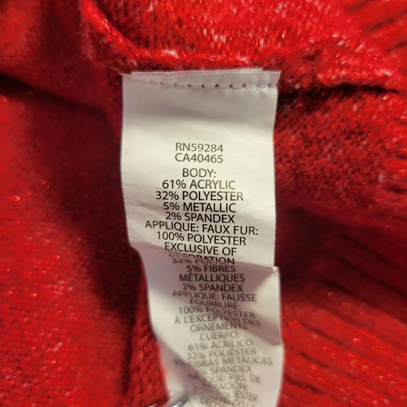 Like New Girls Size 5 / 6 Christmas Tree Fuzzy Cat Red Metallic Shimmer Sweater - Picture 7 of 7